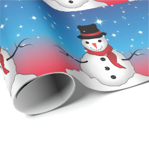 Grillige Sneeuwman met Zwarte Hoed en Rode Sjaal Cadeaupapier