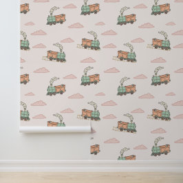 Grillige Stoomlocomotief Naadloos Patroon Behang
