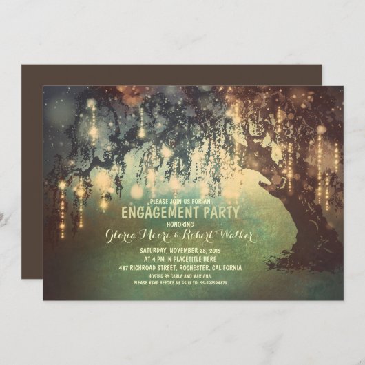 grillige string lichten boom verlovingsfeest kaart (Voorkant / Achterkant)