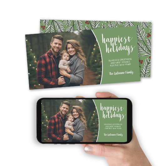 Grillige takken met horizontale foto feestdagenkaart