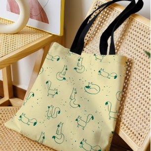Grillige Teal Doodle Vossen op Boter Geel Draagtas