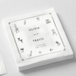 Grillige Tekening Zwart Wit Oude Rijke Bruiloft Servet