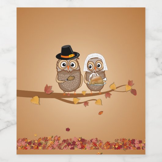grillige Thanksgiving uilen Wijn Etiket (Enkel label)