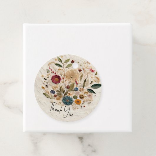 grillige tuin geperste bloemen bohemian bruiloft bedankjes labels (In situ)