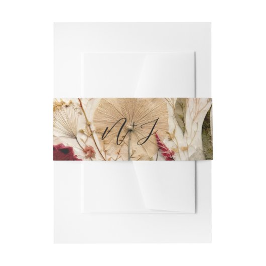 grillige tuin geperste bloemen bohemian bruiloft uitnodigingen wikkel (Voorkant Voorbeeld)