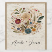 grillige tuin geperste bloemen bohemian bruiloft wijn etiket (Enkel label)