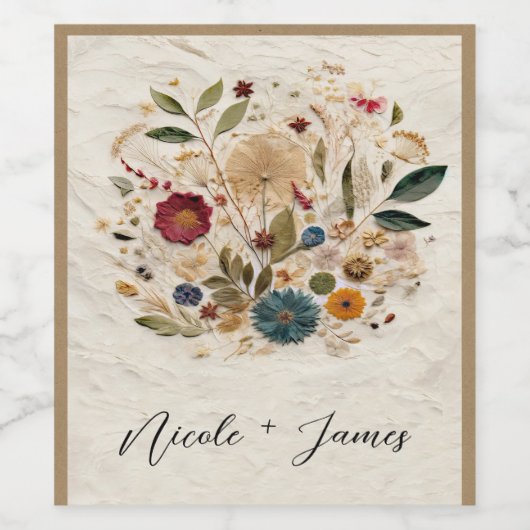 grillige tuin geperste bloemen bohemian bruiloft wijn etiket (Enkel label)