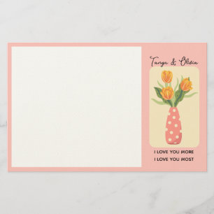 Grillige tulpboeketillustratie met polka stippen briefpapier