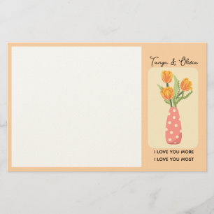 Grillige vaas met stippen en levendige tulpen briefpapier