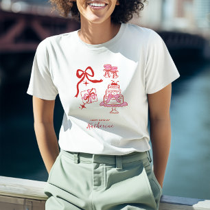 Grillige Verjaardag Hand Getekende Rode Roze Krabb T-shirt
