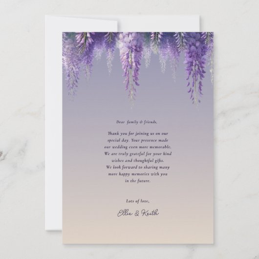 Grillige Verlopende Paarse Bloem Foto Bruiloft Bedankkaart (Achterkant)