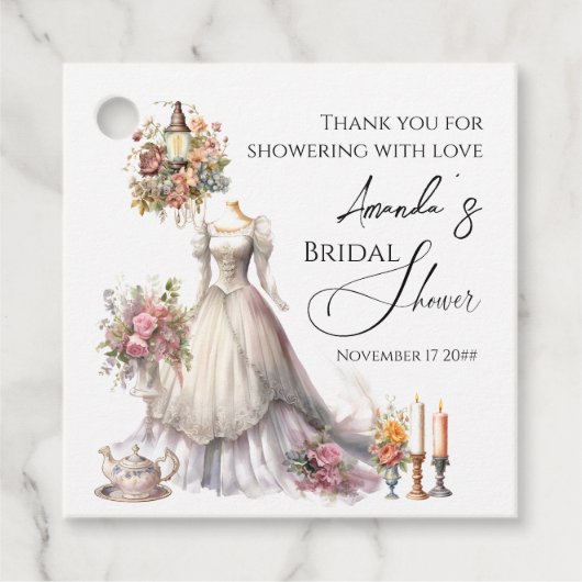 Grillige Victoriaanse Trouwjurk Bruidsdouche Bedankjes Labels (Voorkant)