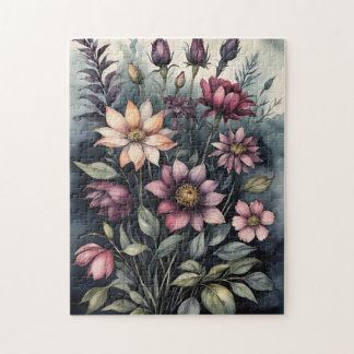 Grillige Vintage Botanische Aquarel Bloemmotief Legpuzzel
