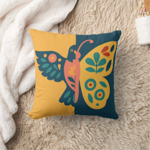 Grillige vlinder- en kolibrie-design kussen
