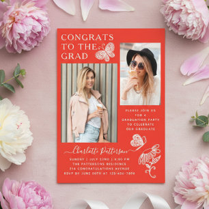 Grillige Vlinder Foto Rode Afstudeerfeest Acryl Uitnodigingen