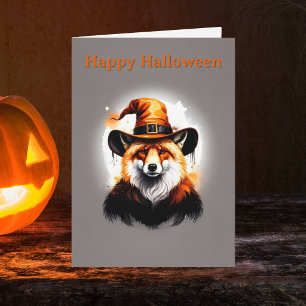 Grillige Vos Oranje Heksenhoed Halloween Kaart