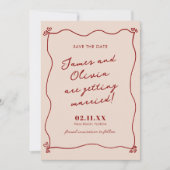 Grillige Vreemde Rode Handgetekende Huwelijk Save The Date (Voorkant)