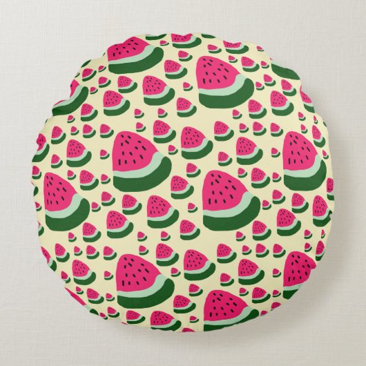 Grillige Watermeloenen Mooie Zomer Fruit Patroon  Rond Kussen (Voorkant)