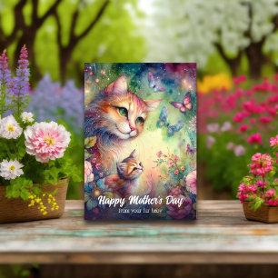 Grillige Waterverf Bloemen Kat Moeder Moederdag Kaart