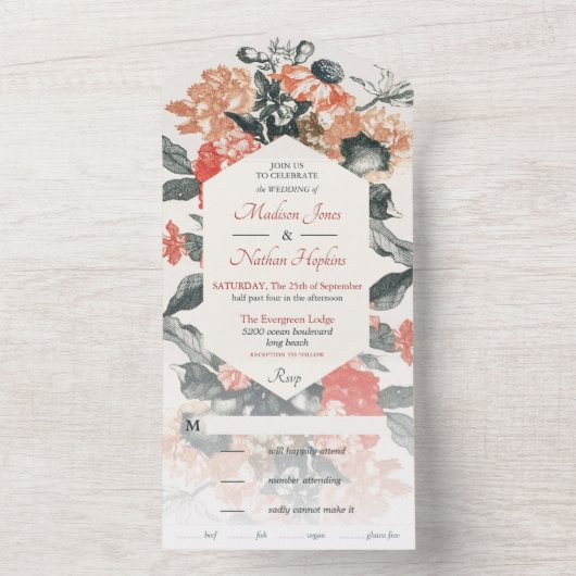  grillige Waterverf bloemenbruiloft All In One Uitnodiging (Binnen)
