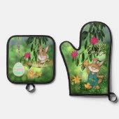 grillige Waterverf bunny Ovenwant & Pannenlap Set (Voorkant)