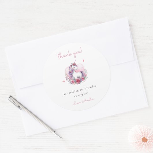 grillige Waterverf eenhoorn roze dank je Ronde Sticker (Envelop)