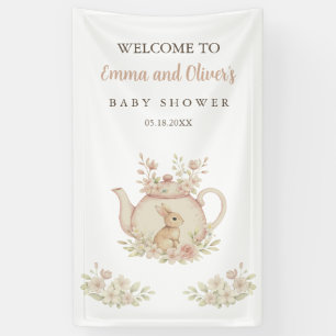 Grillige Waterverf Konijn Thee Feestje Baby Shower Spandoek