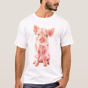 Grillige Waterverf Roze Biggetje Portret Mannen T-shirt