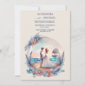 Grillige Waterverf Strand Bestemming Trouwen Kaart (Voorkant)