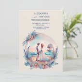 Grillige Waterverf Strand Bestemming Trouwen Kaart (Staand voorkant)