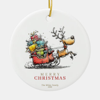 Grillige Whimsical Rendier Kerstmis Keramisch Ornament