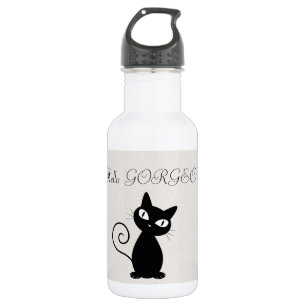 Grillige Whimsical Zwarte Kat Glittery-Hallo Prach Waterfles