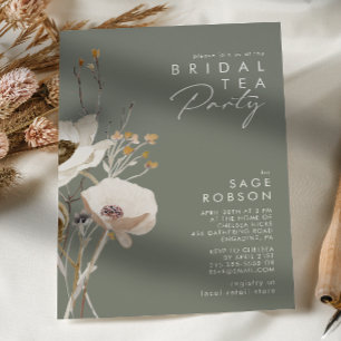 grillige wilde bloem   Sage Green Bridal Tea Party Kaart