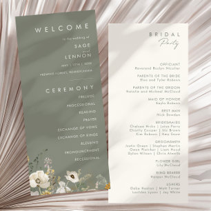 grillige wilde bloem   Sage Green Wedding-programm Programma