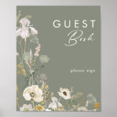 Grillige Wilde Bloemenweide Sage Gastenboek Bord Poster (Voorkant)