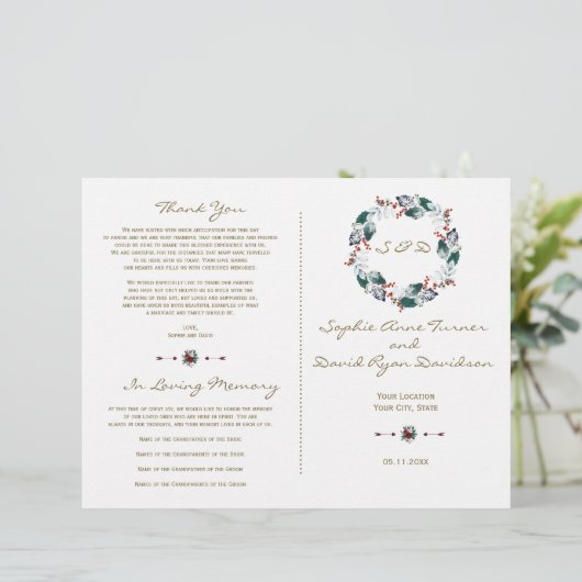 Grillige Winterbessen Krans Huwelijksprogramma (Staand voorkant)