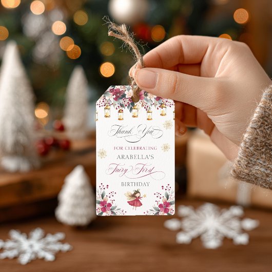 Grillige Winterfee Eerste Verjaardag Bedankt Cadeaulabel