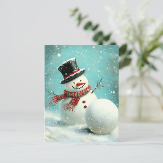  grillige wintersneeuwman Joy Feestdagenkaart (Staand voorkant)