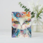grillige witte kattenverfspatten briefkaart (Staand voorkant)