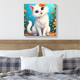 Grillige Witte Kittens Tuin Canvas Afdruk