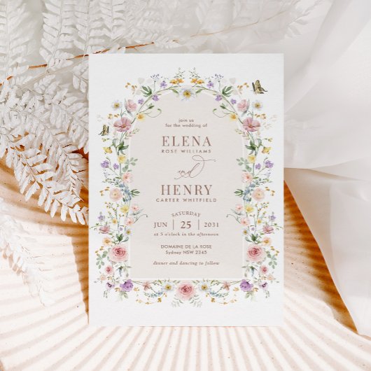 grillige zachte wilde bloemen huisje tuin bruiloft kaart