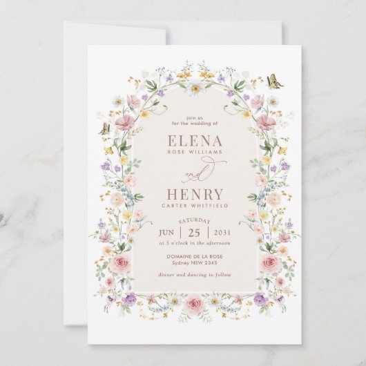 grillige zachte wilde bloemen huisje tuin bruiloft kaart (Voorkant)