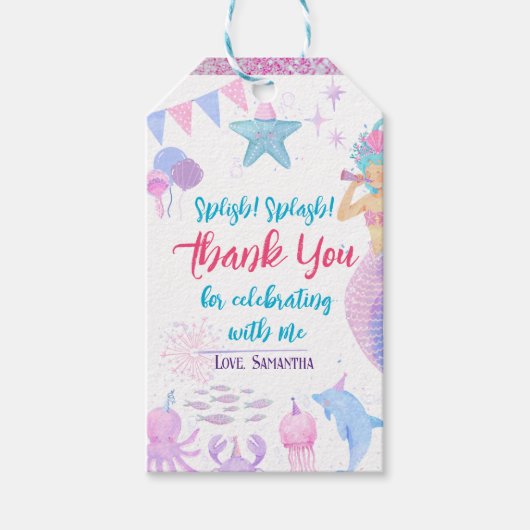 grillige zeemeermin onder het Zee Verjaardag Dank  Cadeaulabel (Voorkant)