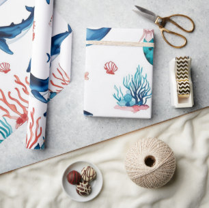 grillige zeemeermin zee walvishaai verjaardag cadeaupapier