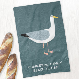 Grillige Zeemeeuw Kustgezin Strandhuis Theedoek