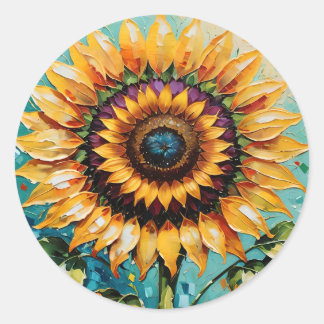 grillige Zonnebloem, Boho Zonnebloem, Zonnebloem, Ronde Sticker