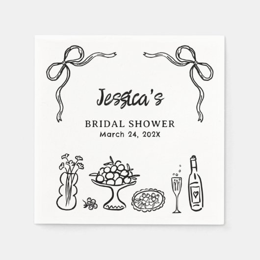 Grillige zwarte handgetekende bruiloftsshower papi servet (Voorkant)