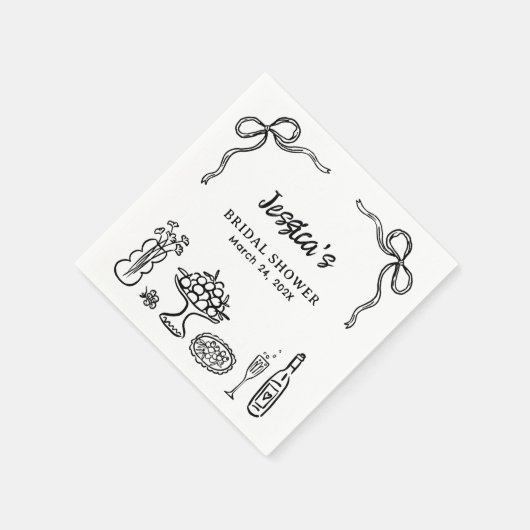 Grillige zwarte handgetekende bruiloftsshower papi servet (Hoek)