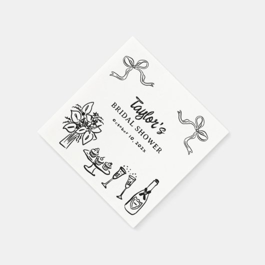 Grillige zwarte handgetekende bruiloftsshower papi servet (Hoek)