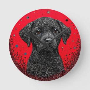 Grillige Zwarte Hond Ronde Klok